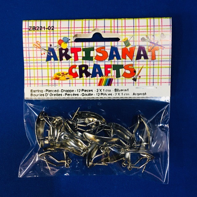 Earring - Pierced - Droppe, 2 X 1 Cm., 12 Pieces, Silevered