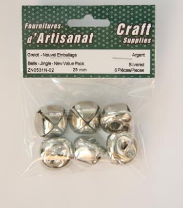 Bells - Jingle - New Value Pack, 25 Mm, 6 Pieces, Silvered