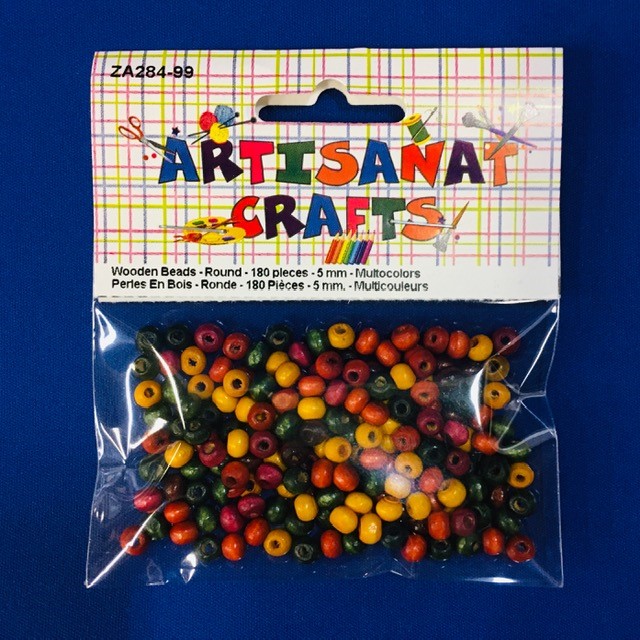 Wooden Beads - Round, 5 Mm., 180 Pieces, Multicolors
