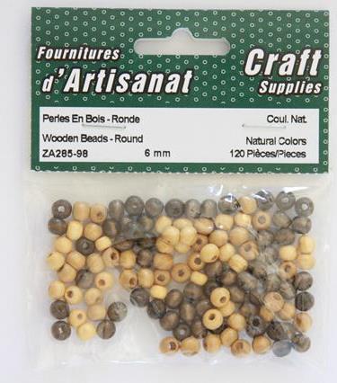 Wooden Beads - Round, 6 Mm, 120 Pieces, Coul. Nat.