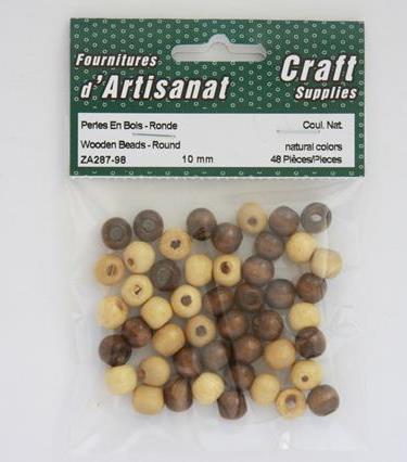 Wooden Beads - Round, 10 Mm, 48 Pieces, Natural Colors