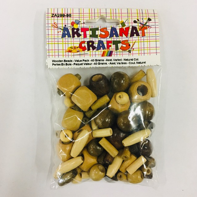 Wooden Beads - Value Pack, Asst. Mix, 40 Grams, Natural Colors