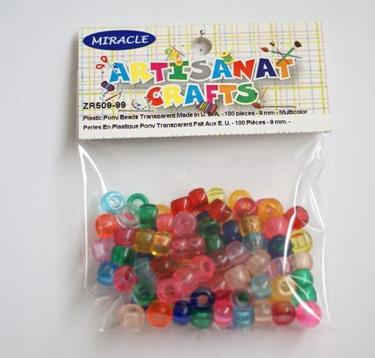 Transparent Pony Beads, 9 Mm., 100 Pieces, Multicouleurs