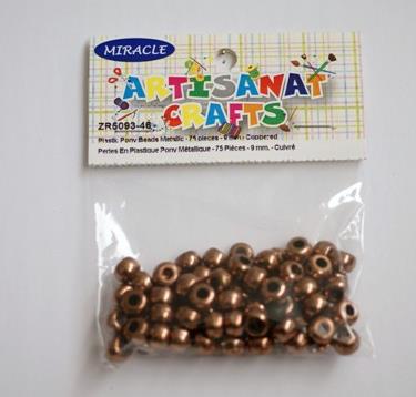Metallic Pony Beads, 9 Mm., 75 Pieces, Cuivre Antique