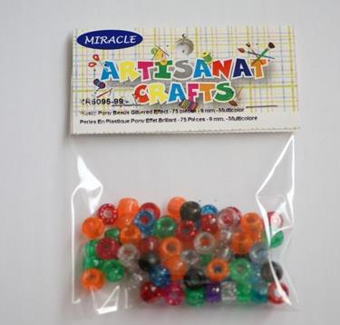 Glittered Effect Pony Beads, 9 Mm., 75 Pieces, Multicouleurs